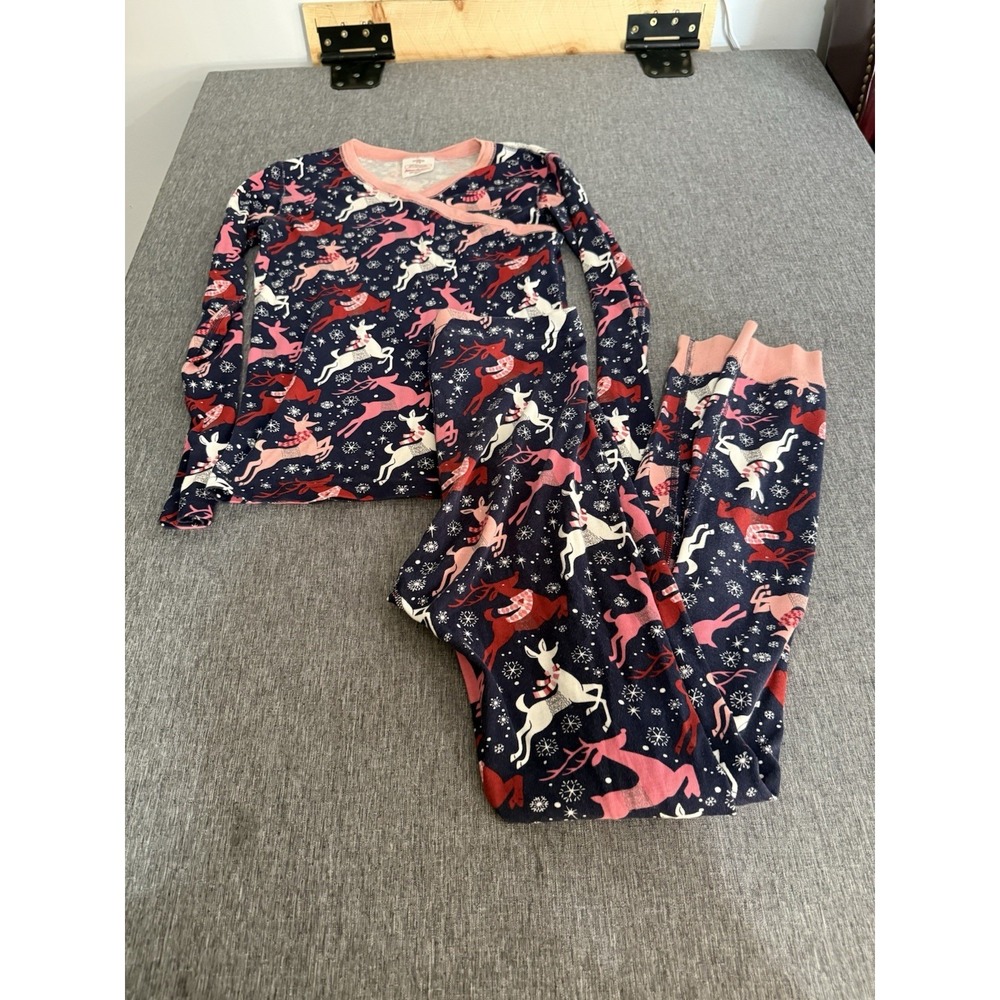 Hanna andersson 160 Size 14 Pajamas Pjs Navy Christmas Winter Reindeer Crossover